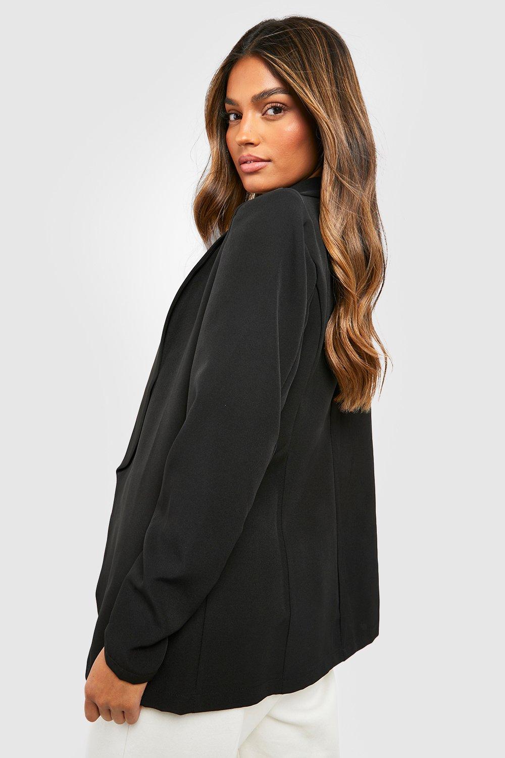 Basic Woven Ruched Sleeve Curve Lapel Blazer boohoo UK
