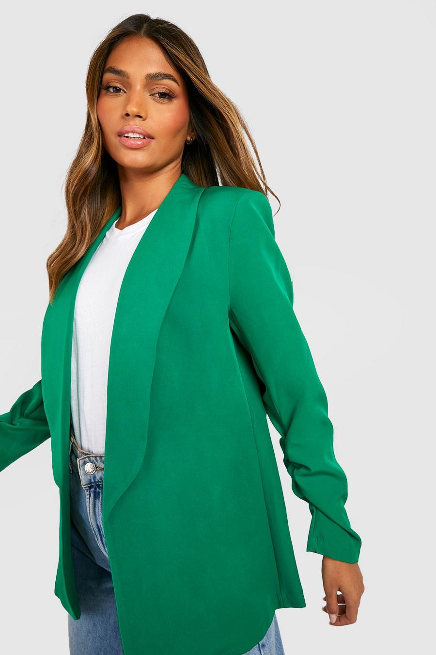 Bright green Basic Woven Ruched Sleeve Curve Lapel Blazer image number 1