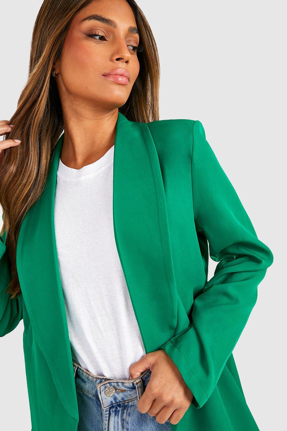 Basic Woven Ruched Sleeve Curve Lapel Blazer