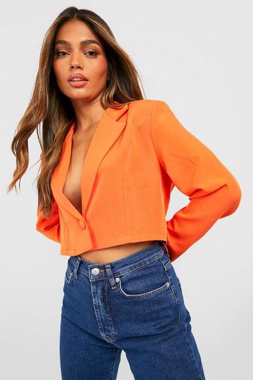 Basic Woven Single Button Crop Blazer orange