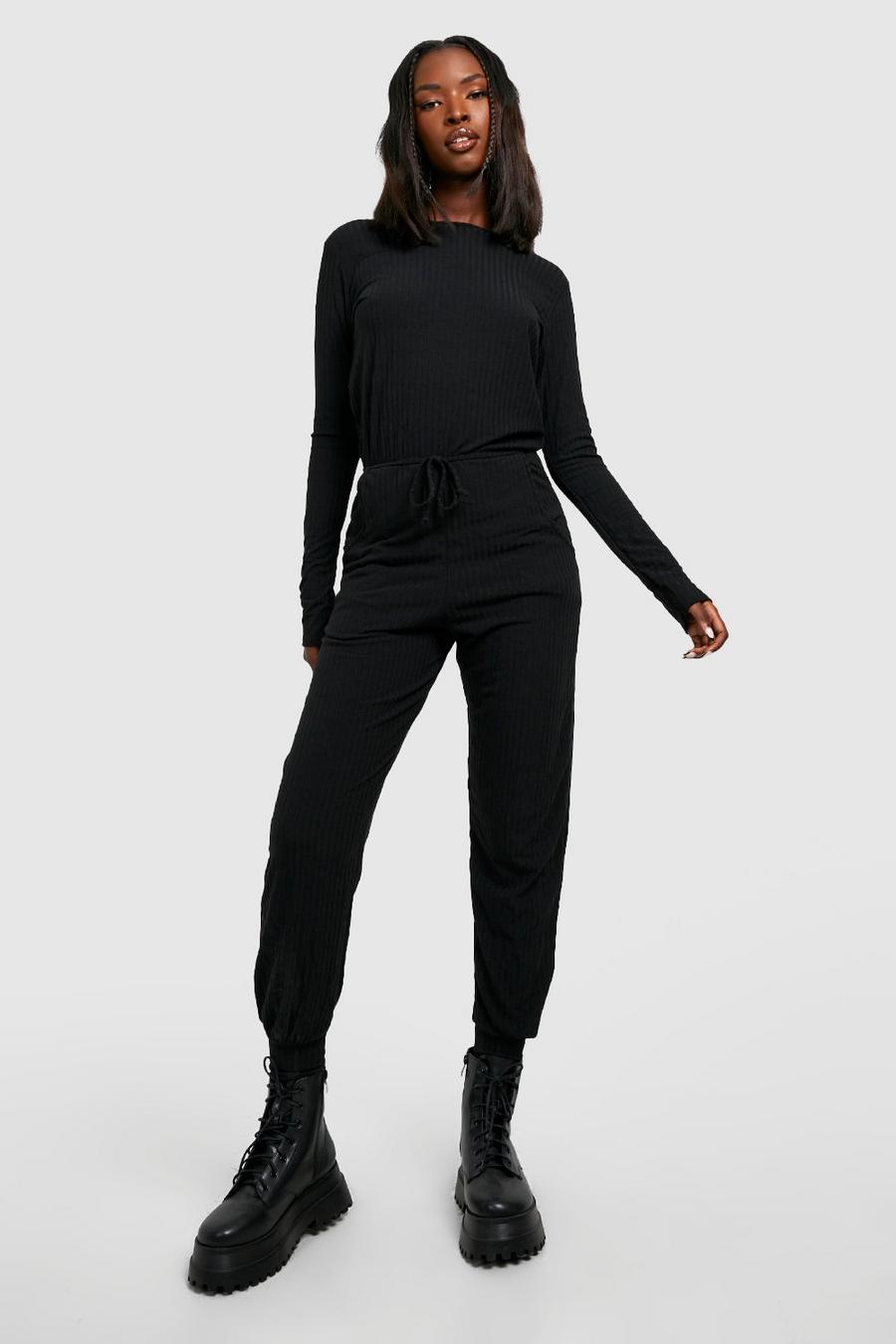 Black Långärmad jumpsuit med knytdetalj image number 1
