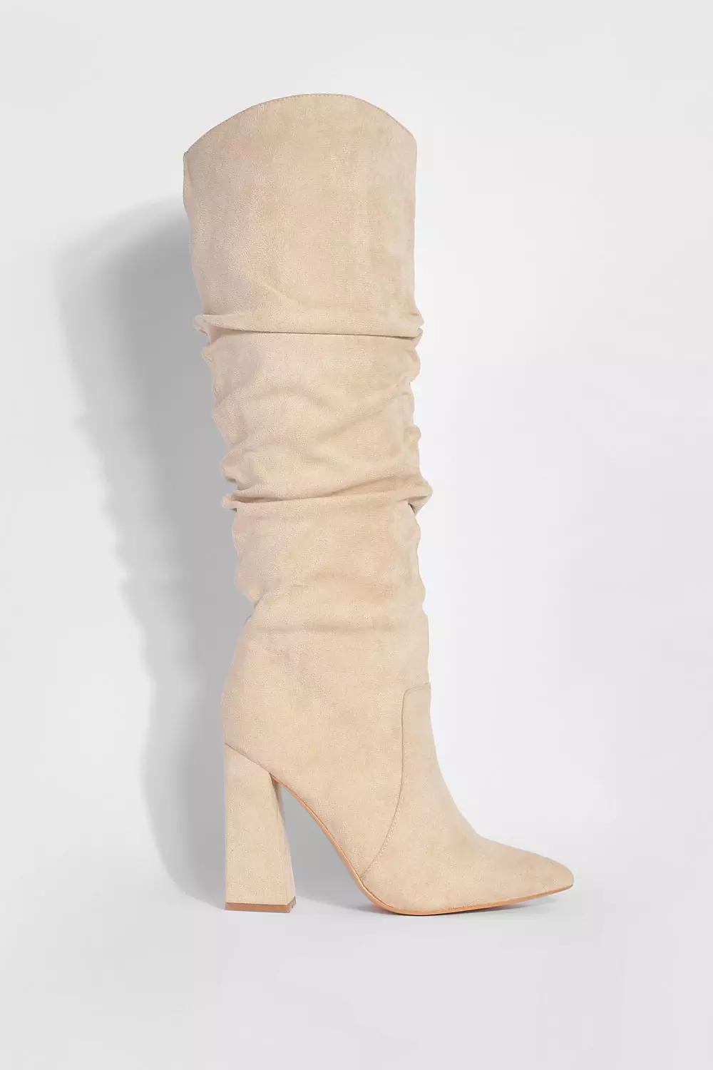 Sand Soft Ruched Knee High Pointed Boots alternative image