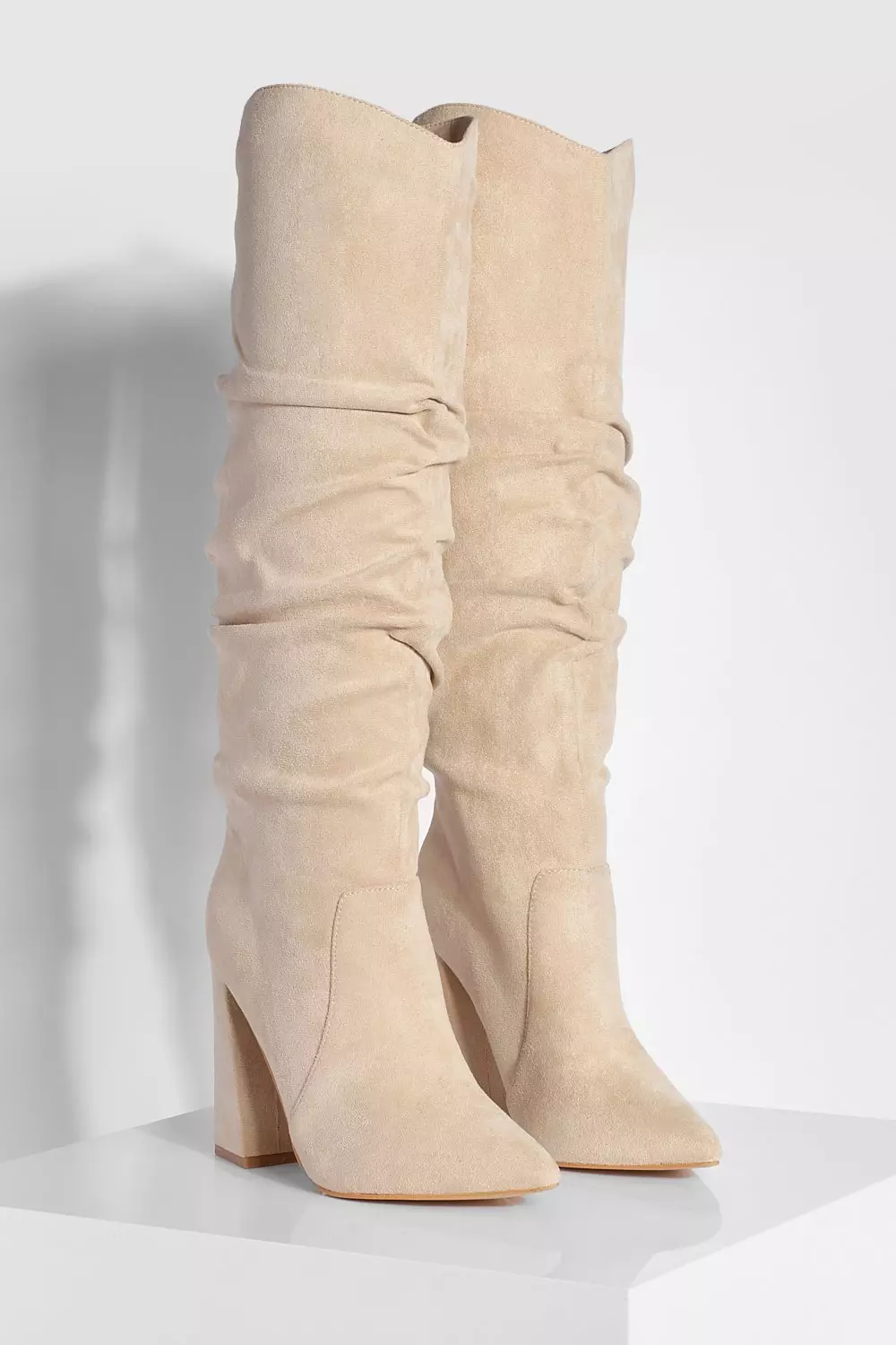 Sand Soft Ruched Knee High Pointed Boots alternative image