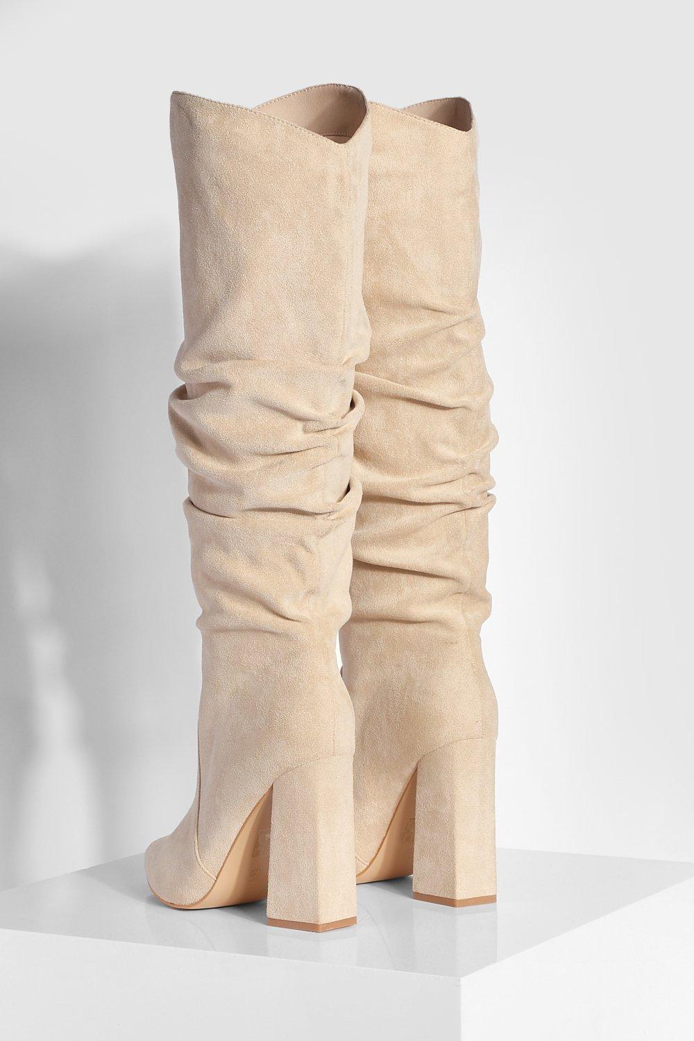 Soft Ruched Knee High Pointed Boots boohoo