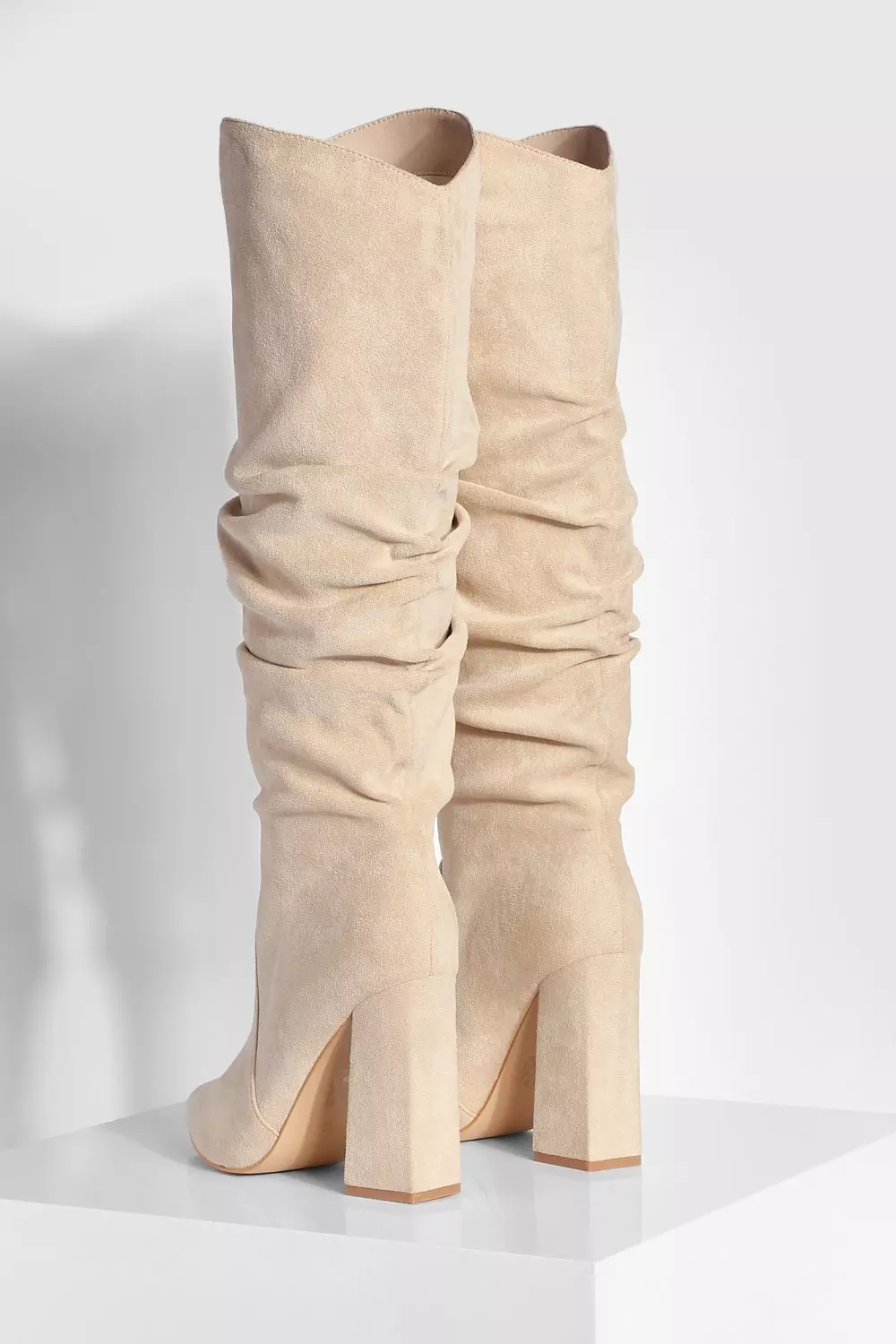 Sand Soft Ruched Knee High Pointed Boots alternative image