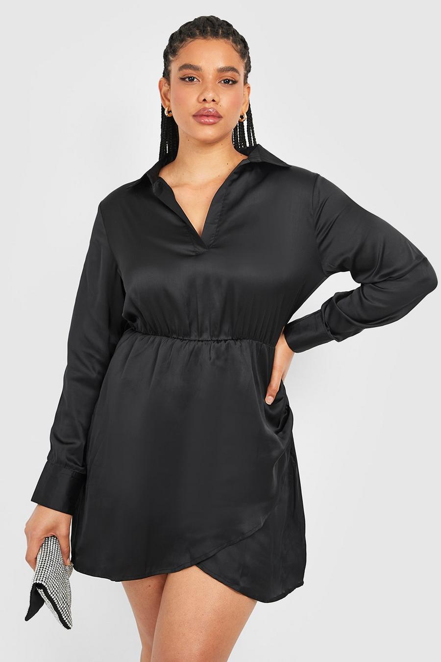 Black noir The Plus Satin Mini Wrap Dress