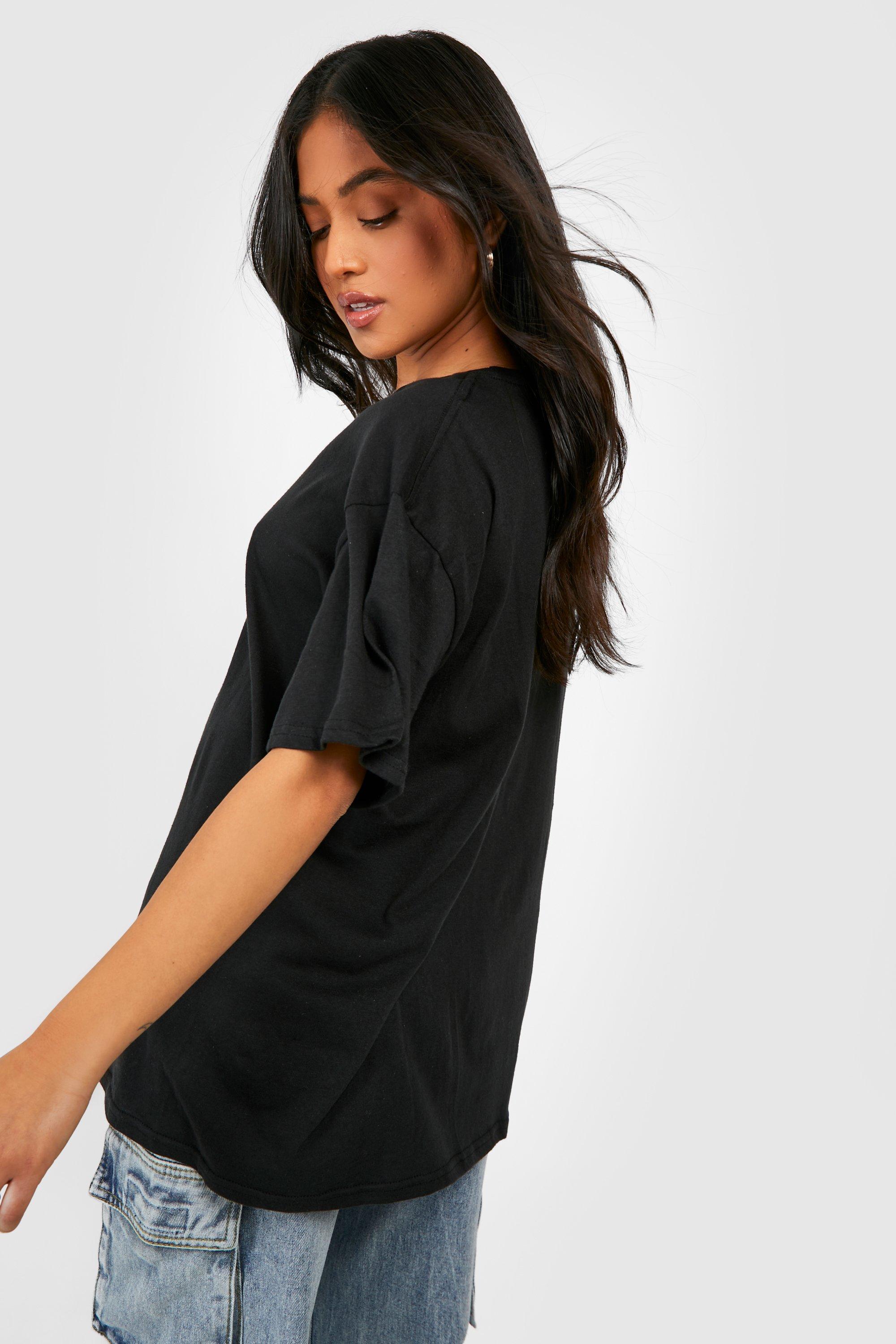 Black Petite Be Kind Print Oversized T shirt