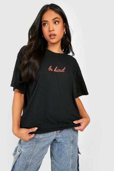 boohoo black Petite Be Kind Print Oversized T-shirt