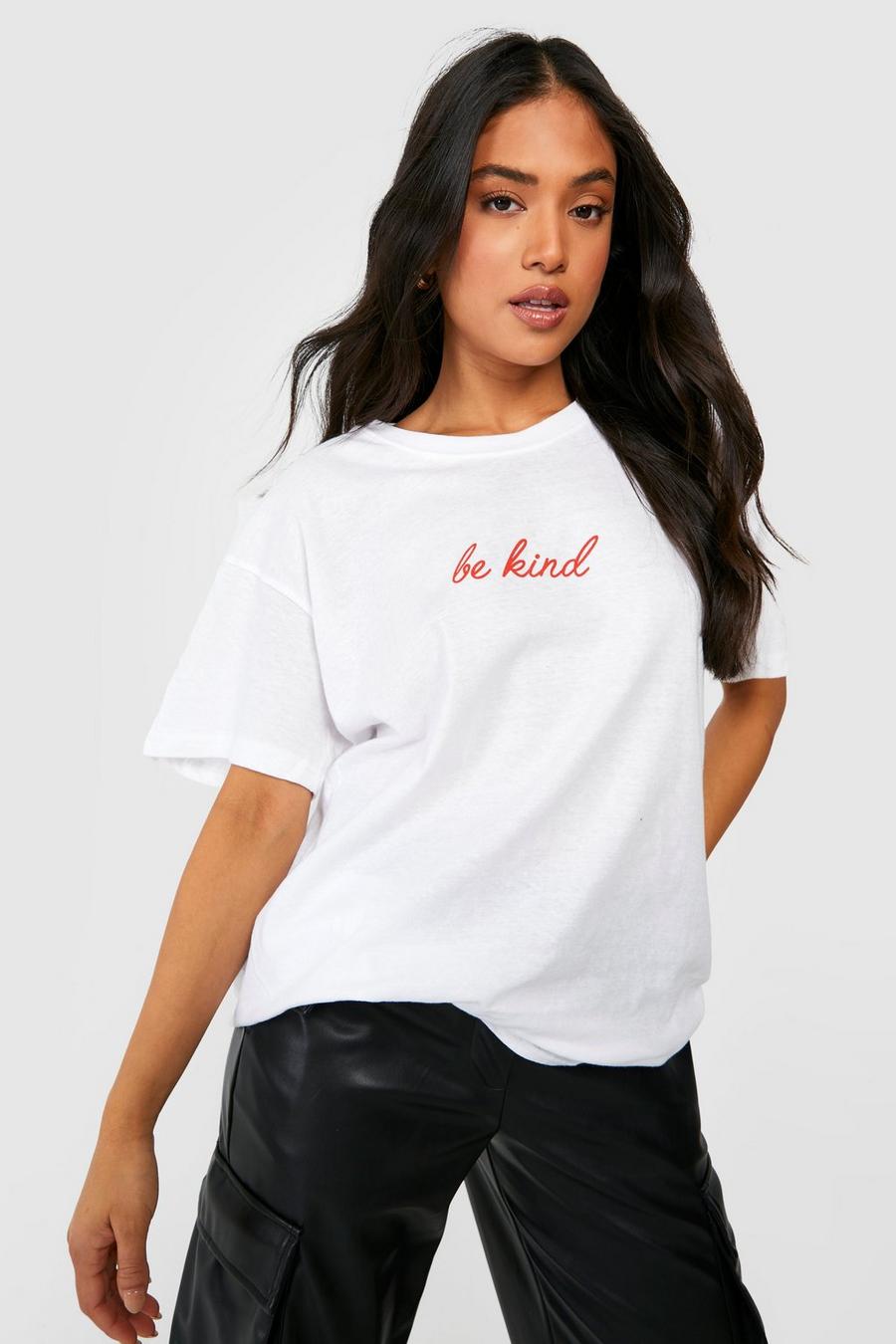 White Petite Be Kind Print Oversized T-shirt