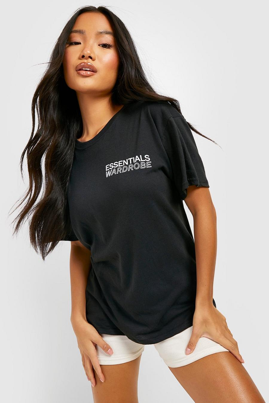 Black Petite Essentials Wardrobe Print Oversized T-shirt  image number 1