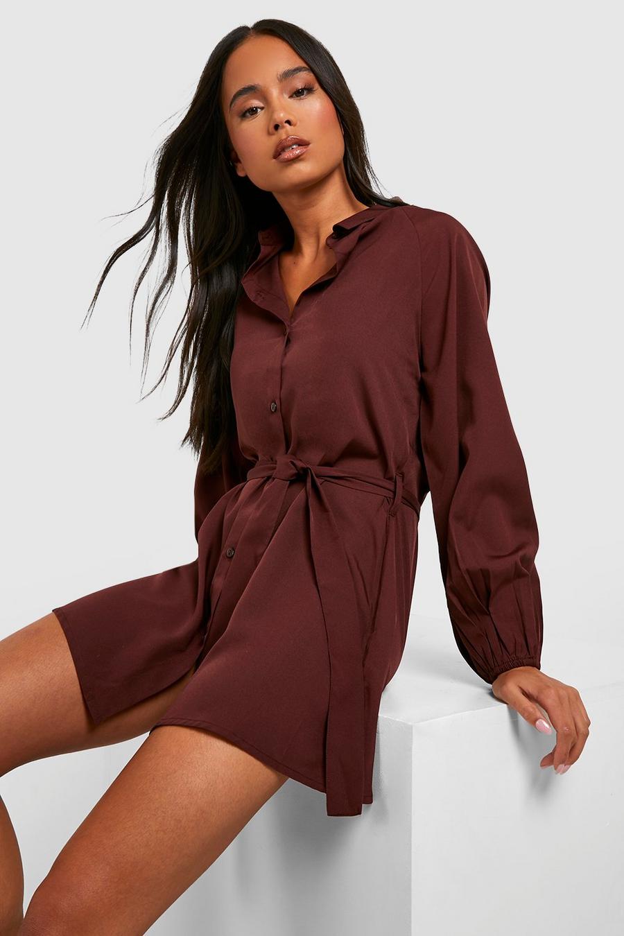 Chocolate Petite Belted Shirt Dress image number 1
