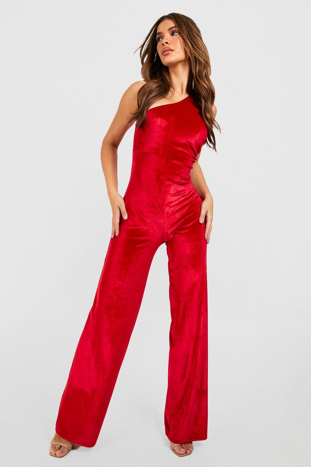 Petite Burgundy Drape One Shoulder Jumpsuit