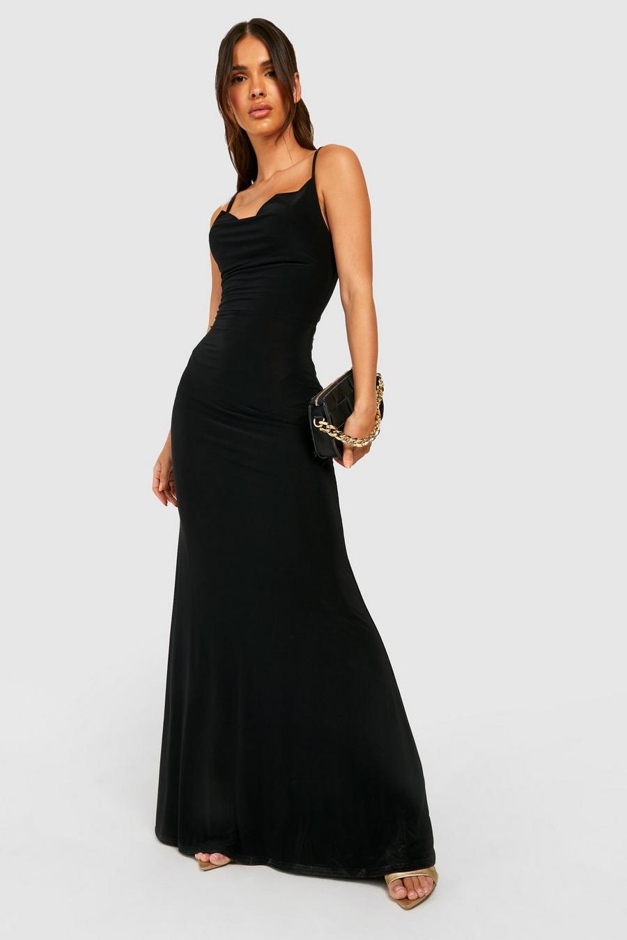 Black שמלת מקסי עם צווארון נשפך image number 1