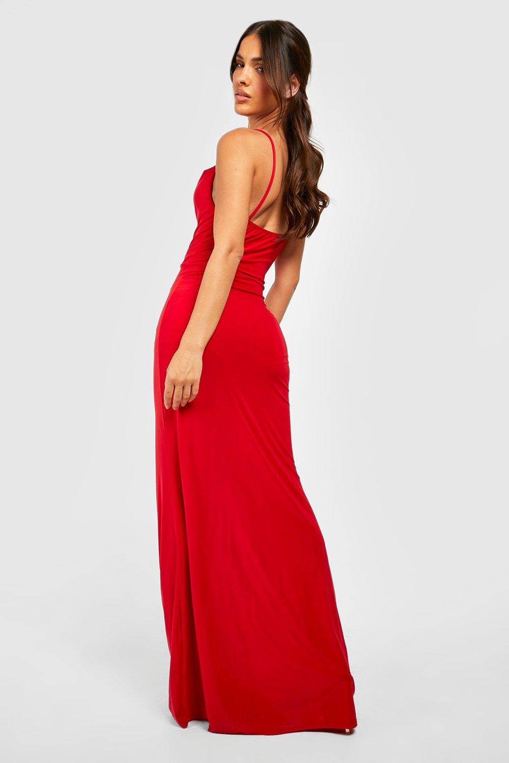 Kristen Red | Fitted Maxi Dress w/ Cowl Neck