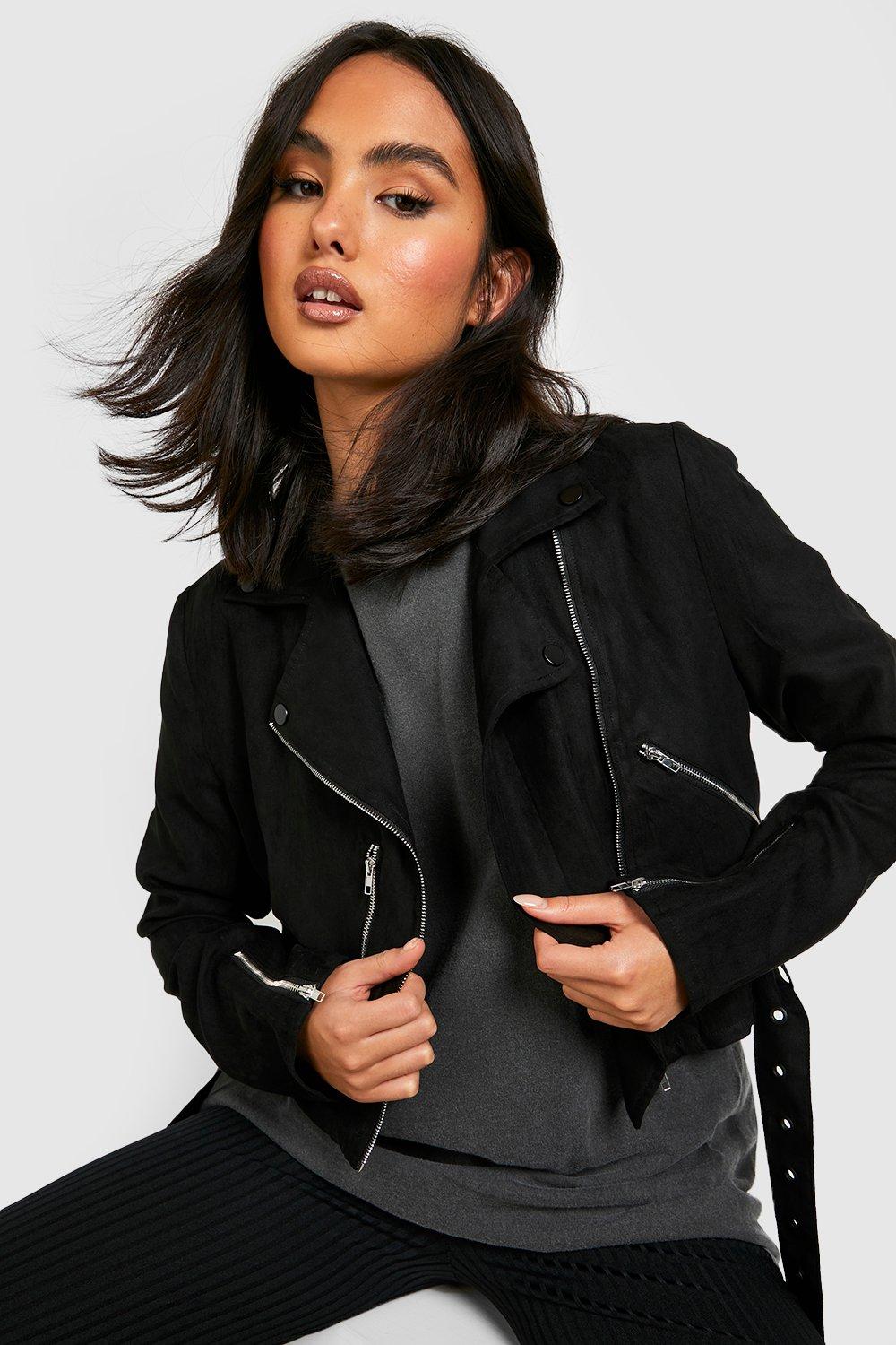 Suede biker jacket womens on sale black