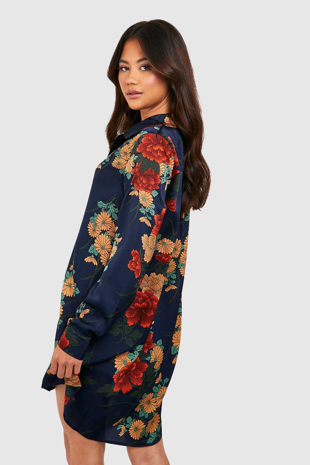 Women s Printed Oversized Shirt Dress Boohoo UK