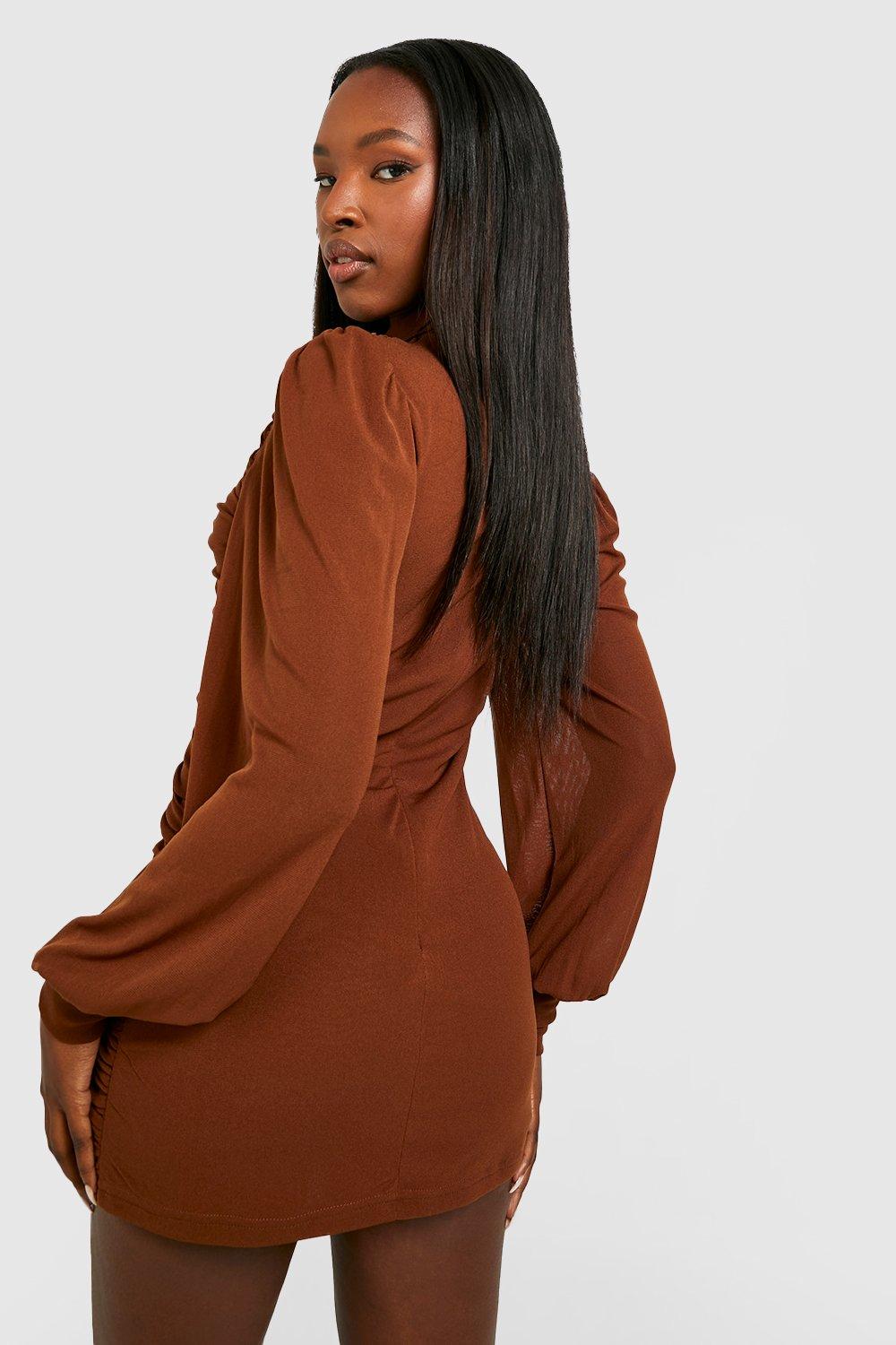 Chocolate ruched clearance dress