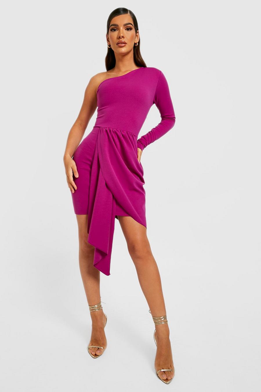 Purple Asymmetric Draped Mini Dress