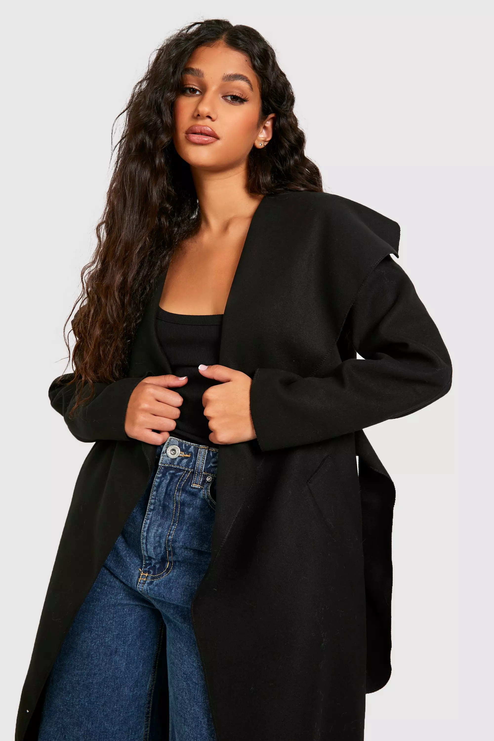 Plus size shop shawl collar coat