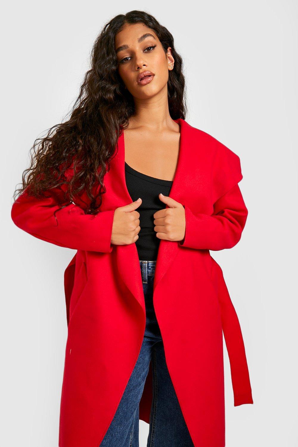 Boohoo belted shawl collar coat best sale