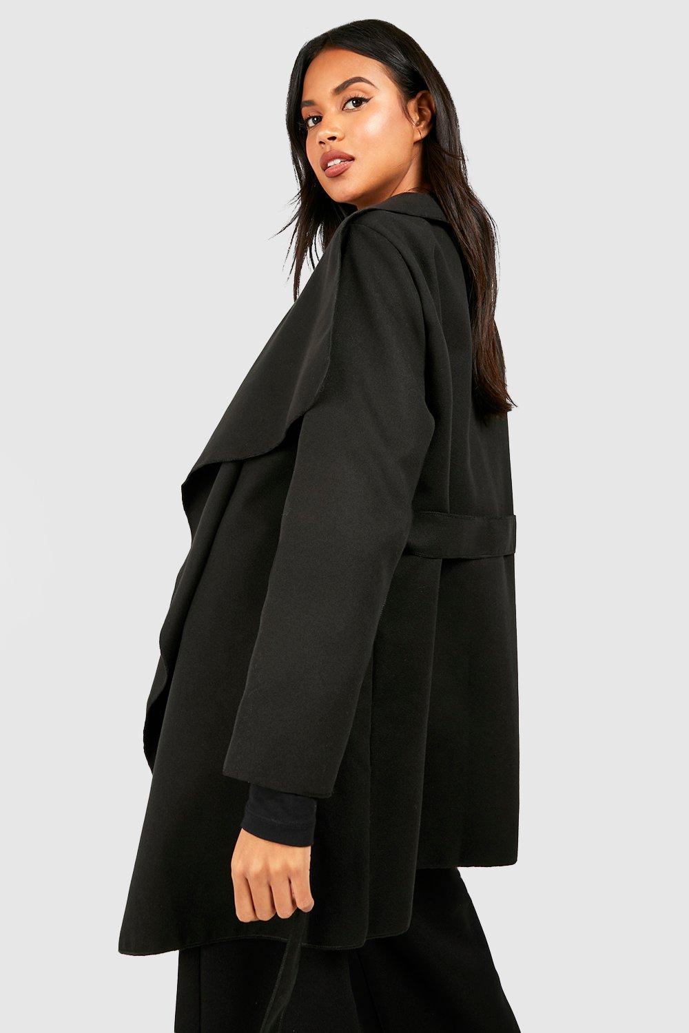 Belted waterfall shop coat boohoo