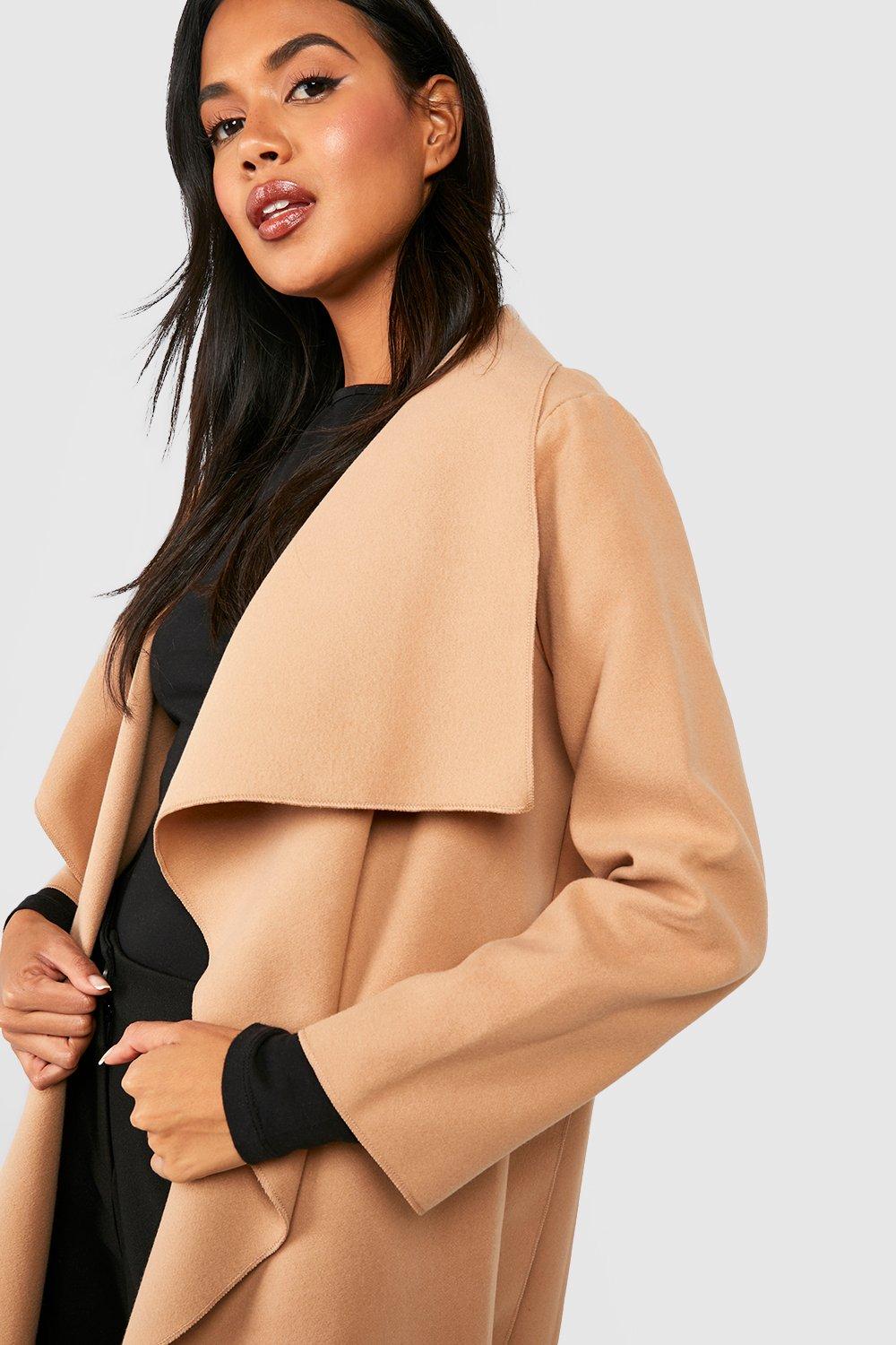 Belted Waterfall Wool Look Jacket