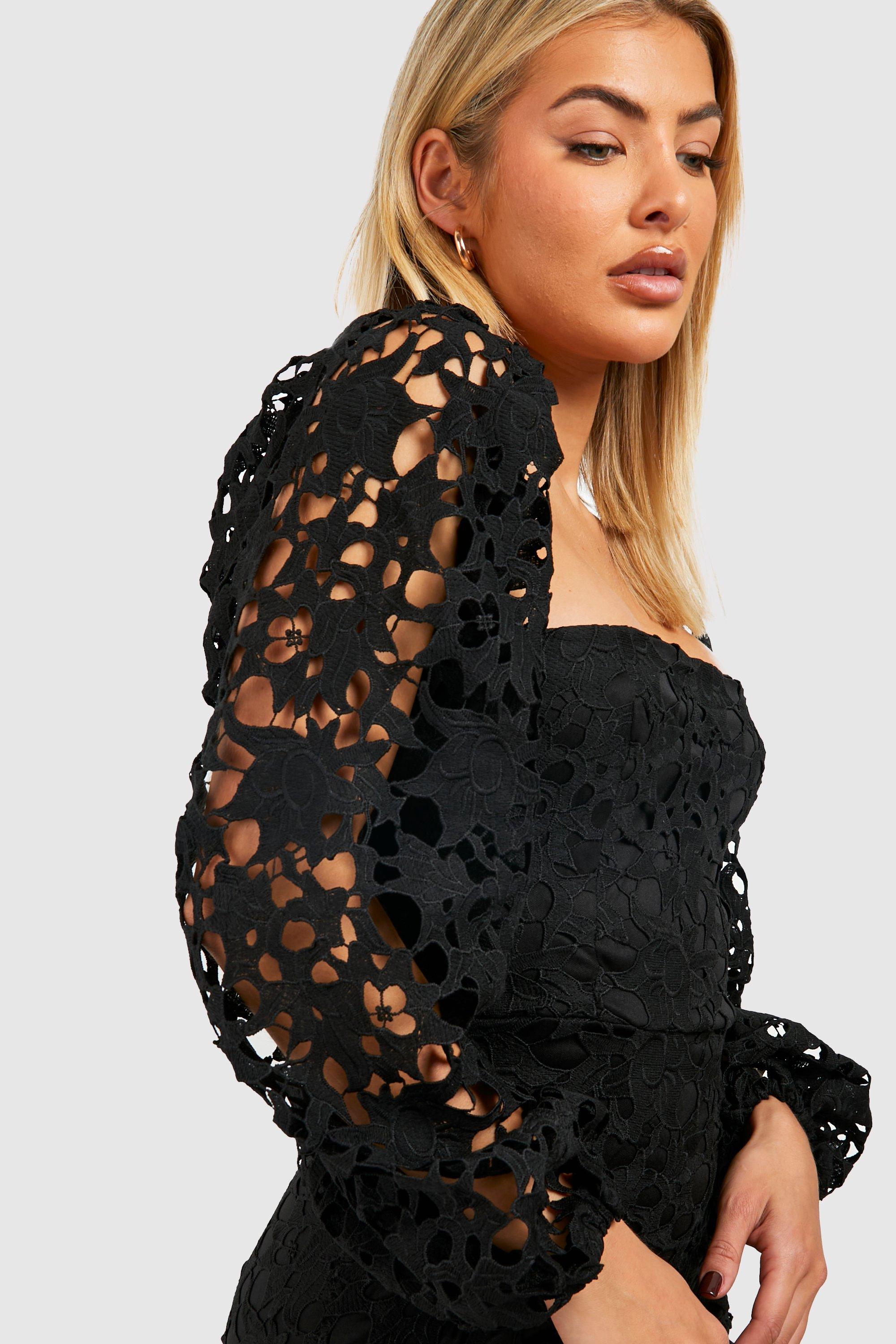 Boohoo black lace dress deals