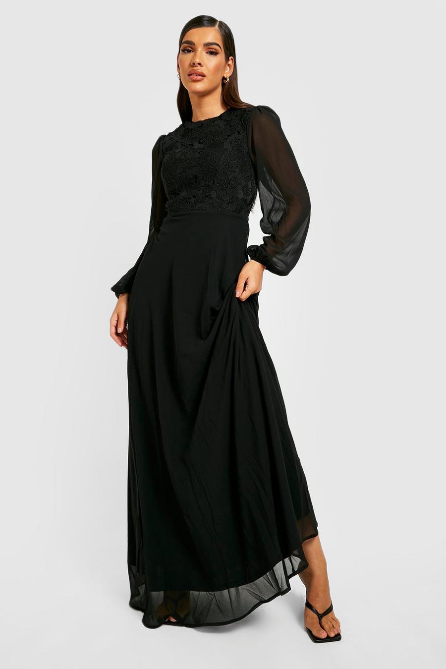 Black Lace Long Sleeve Maxi Dress image number 1