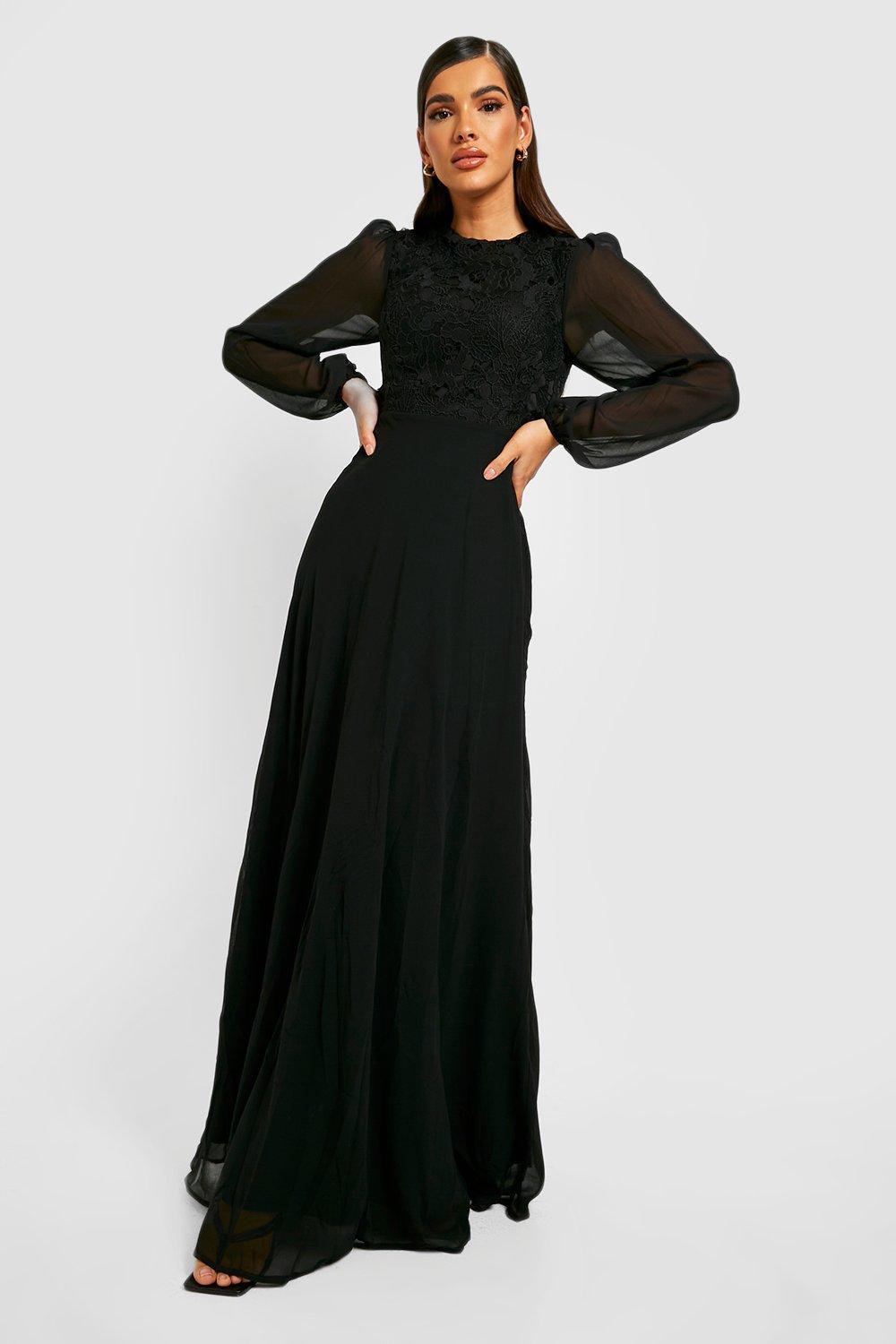 Black lace maxi store dress with sleeves