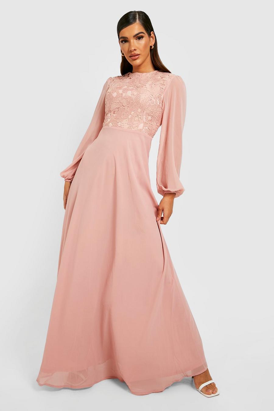 Blush pink Lace Long Sleeve Maxi Dress