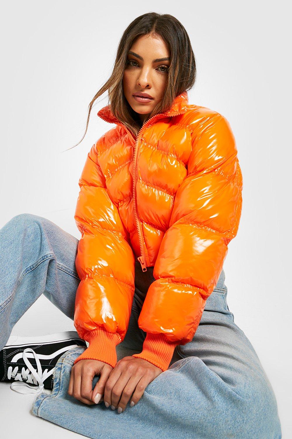 Orange vinyl store puffer jacket