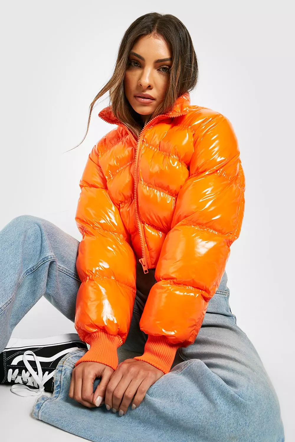 Orange puffer outlet jacket cropped