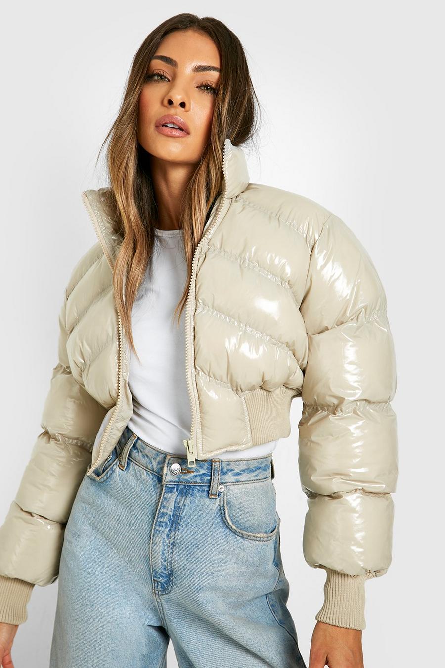 Stone Quilted Crop Puffer Jacket  image number 1