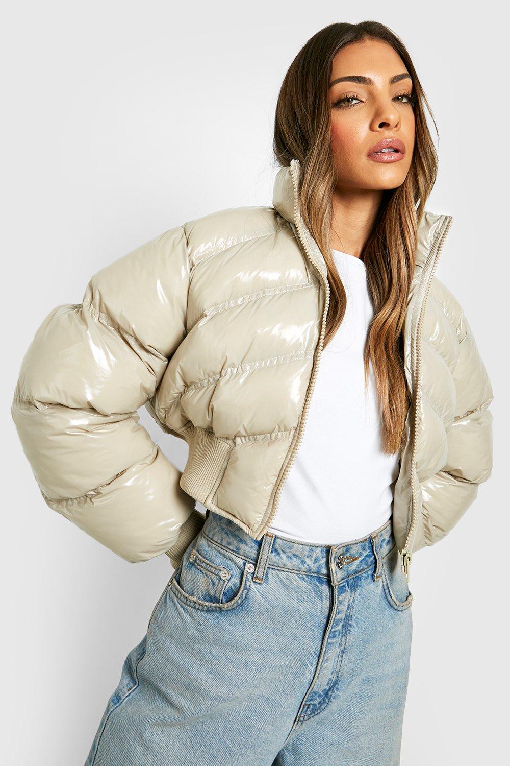 Quilted Glossy Ciré Cropped Puffer Jacket