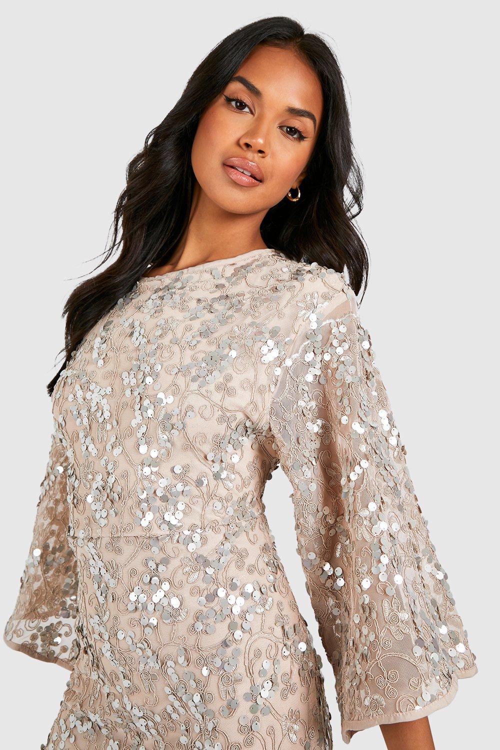 Sequin and tassel kimono sleeve best sale midi dress