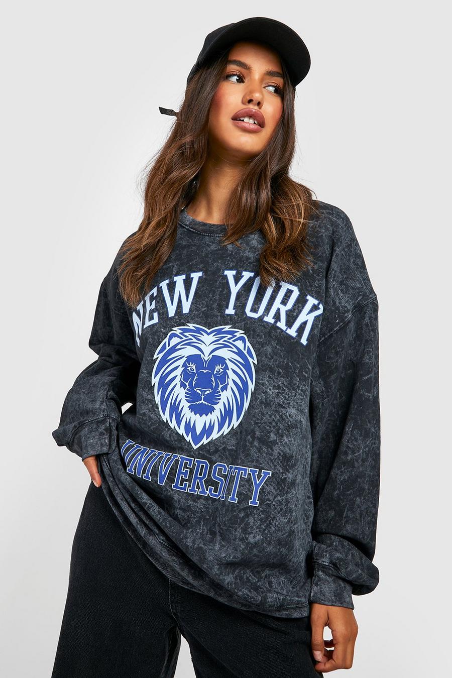 Black New York Washed Shoulder Pad Sweatshirt