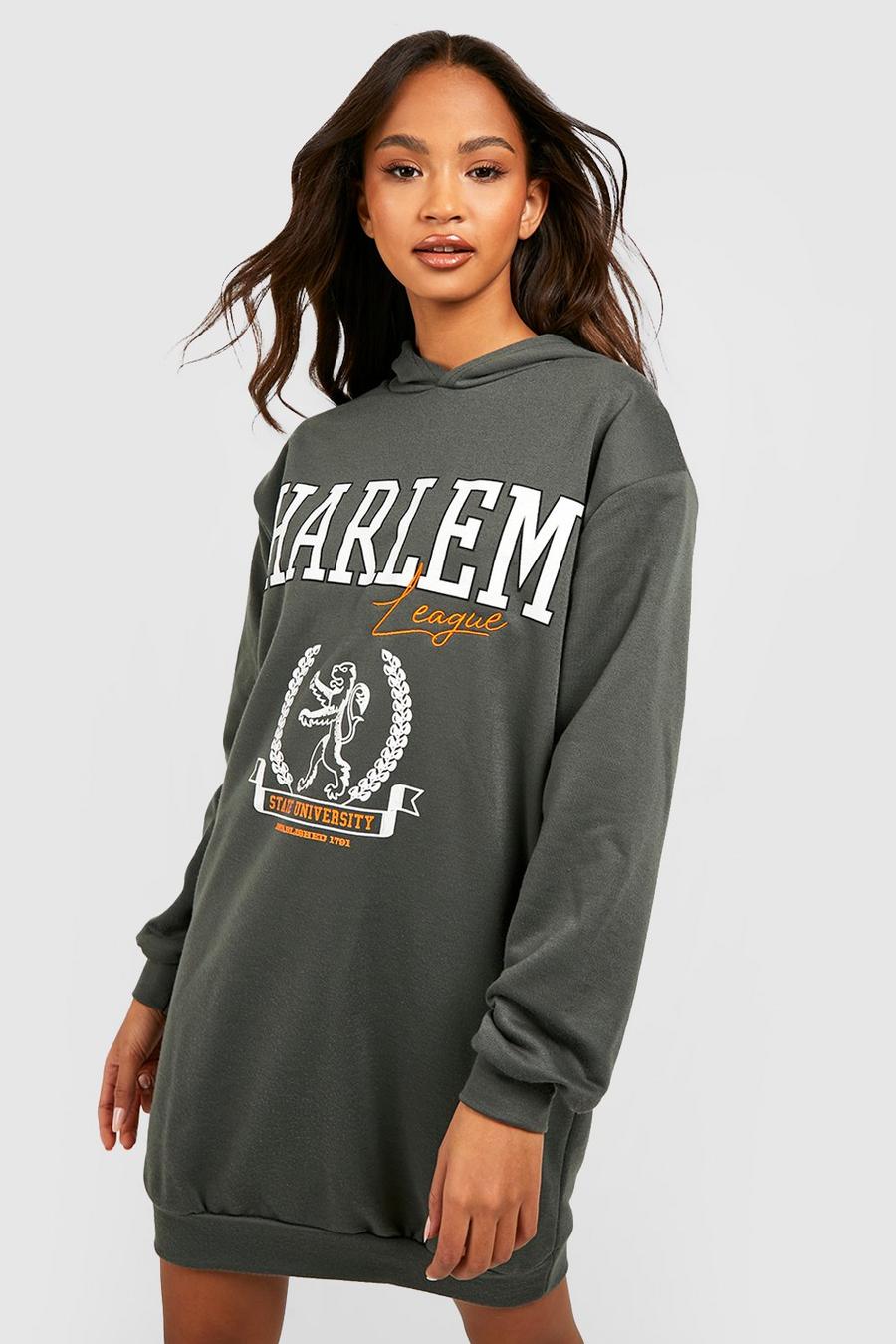 Khaki Harlem Oversized hoodieklänning med axelvaddar image number 1
