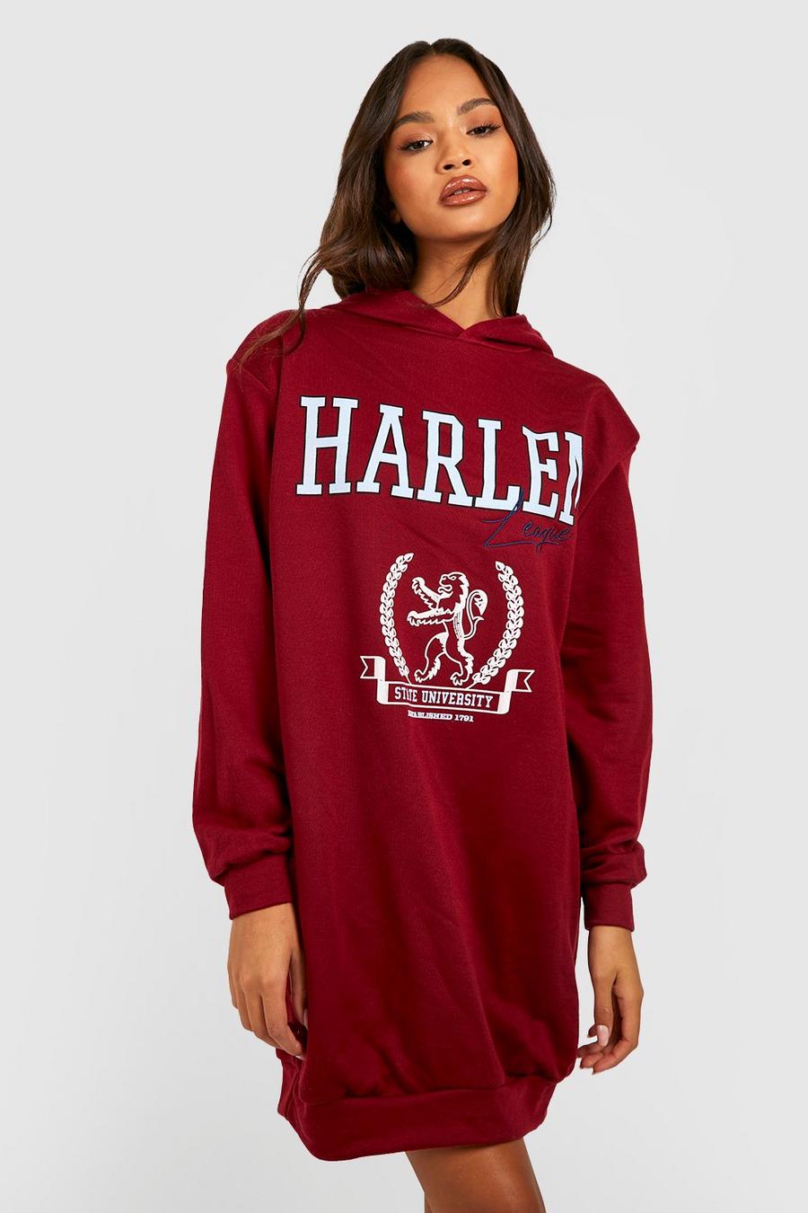 Maroon Harlem Oversized hoodieklänning med axelvaddar image number 1