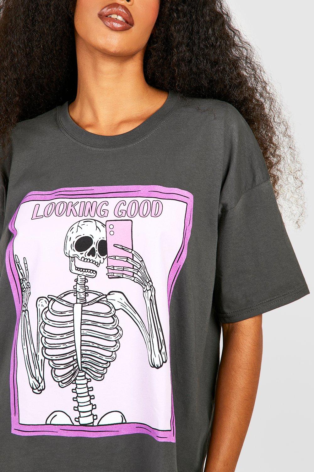 Verhuizer Relatieve grootte zweep Oversized Looking Good Halloween Skelet T-Shirt Met Print | boohoo