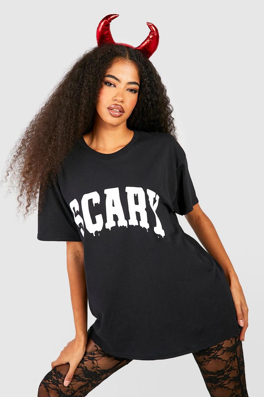 Black Scary Halloween Printed Oversized T-shirt image number 1