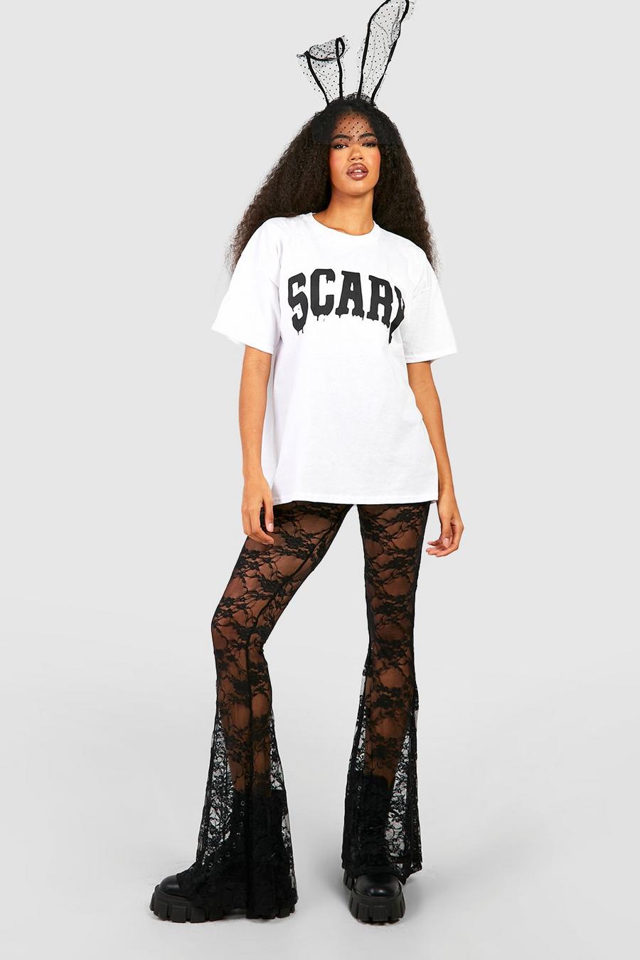 White Scary Halloween Printed Oversized T-shirt image number 1