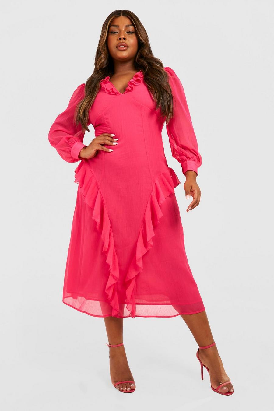 Hot pink Plus The Ruffle Midi Dress image number 1
