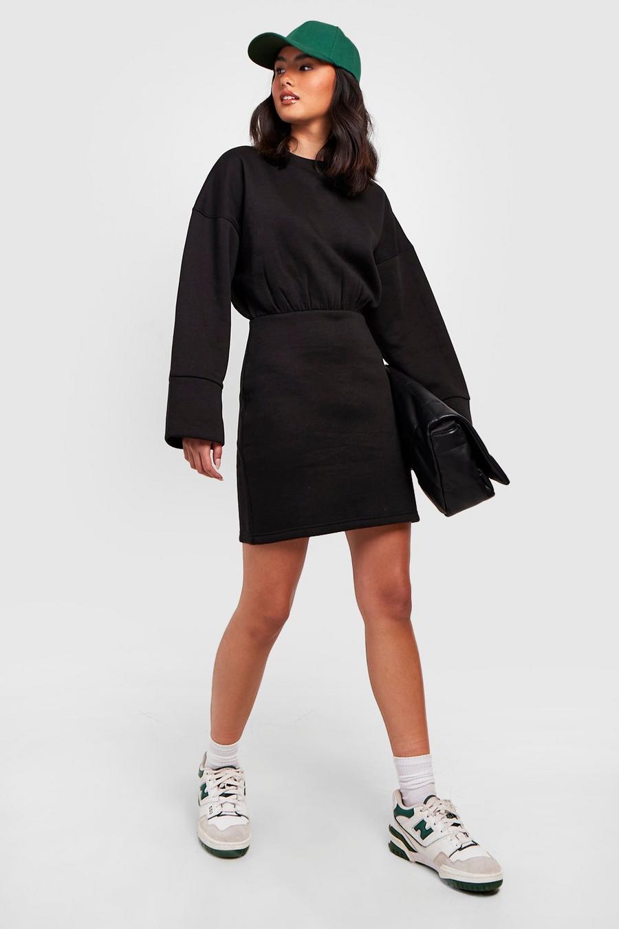 Black Dropped Shoulder Mini Sweatshirt Dress image number 1