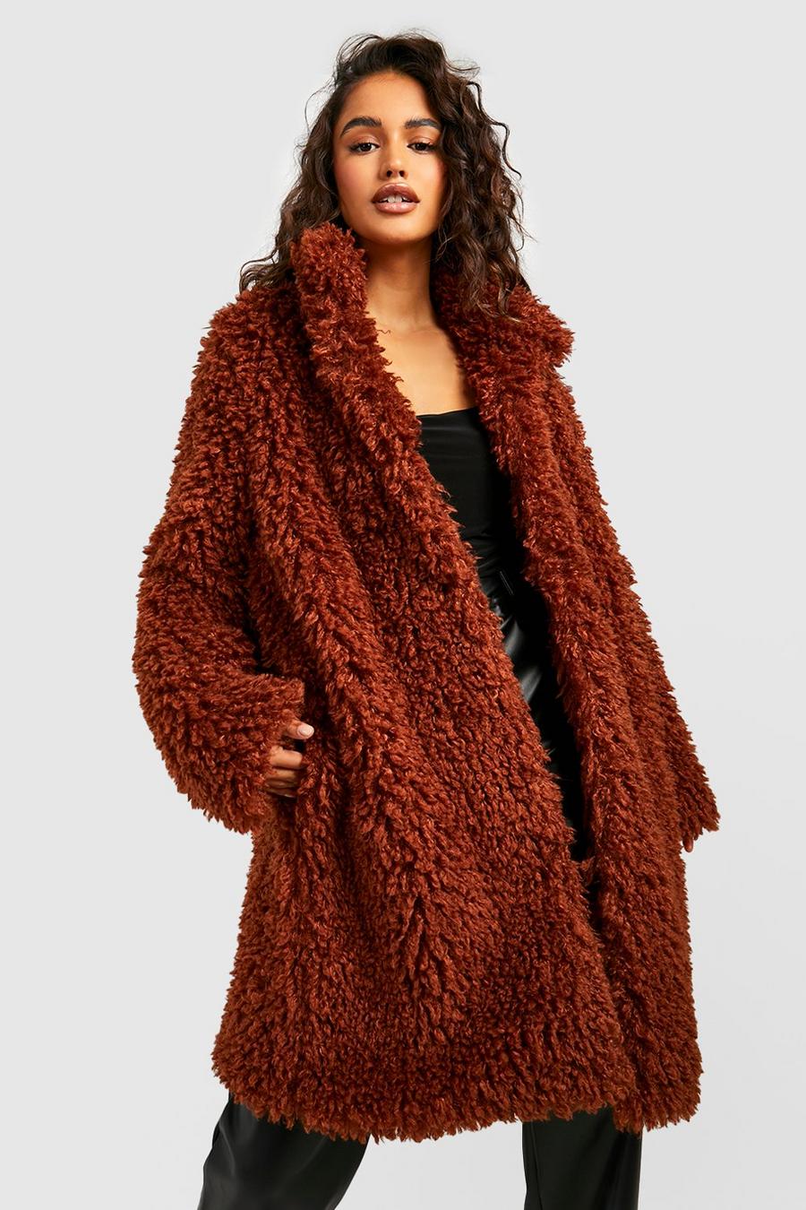 Rust orange Shaggy Faux Fur Coat 