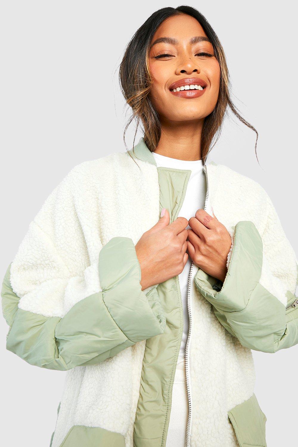 Green faux fur bomber jacket hotsell