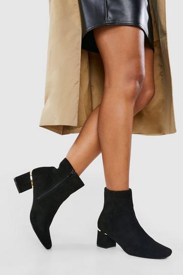 Black Wide Width Hardware Detail Block Heel Boots