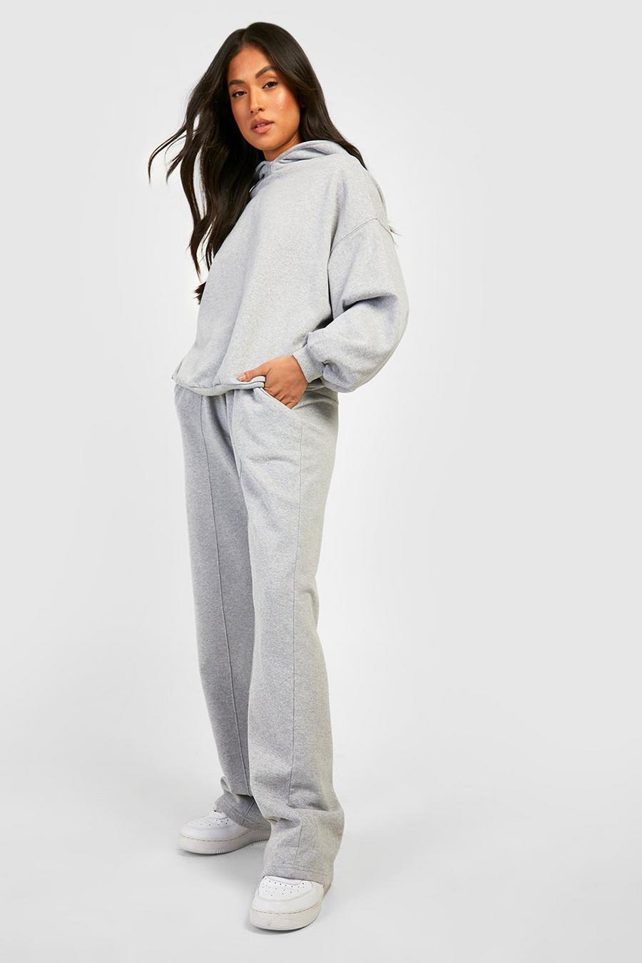 Grey marl Petite Oversized Slouchy Hooded Tracksuit