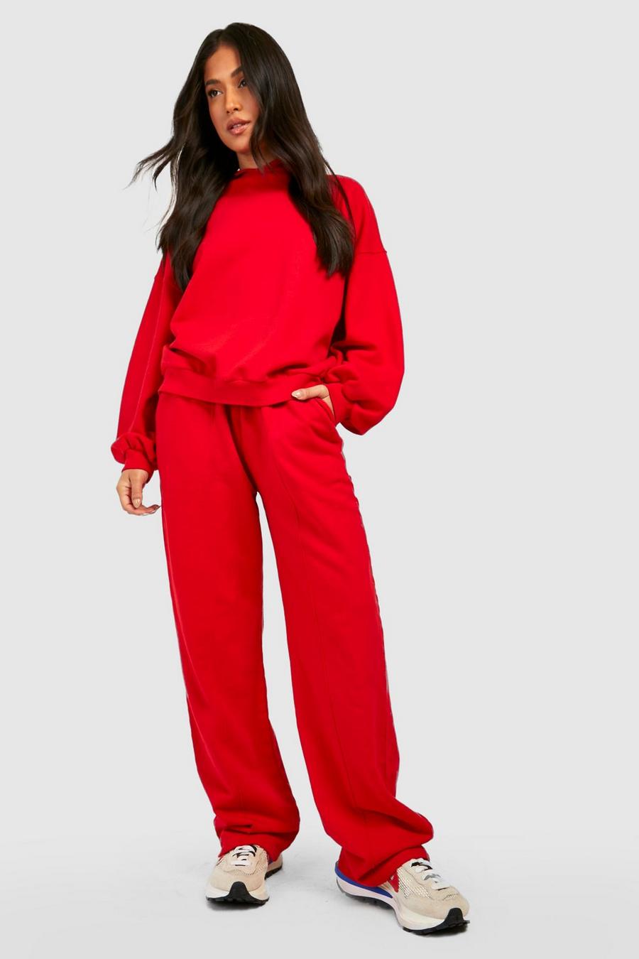 Red rojo Petite Oversized Slouchy Hooded Tracksuit
