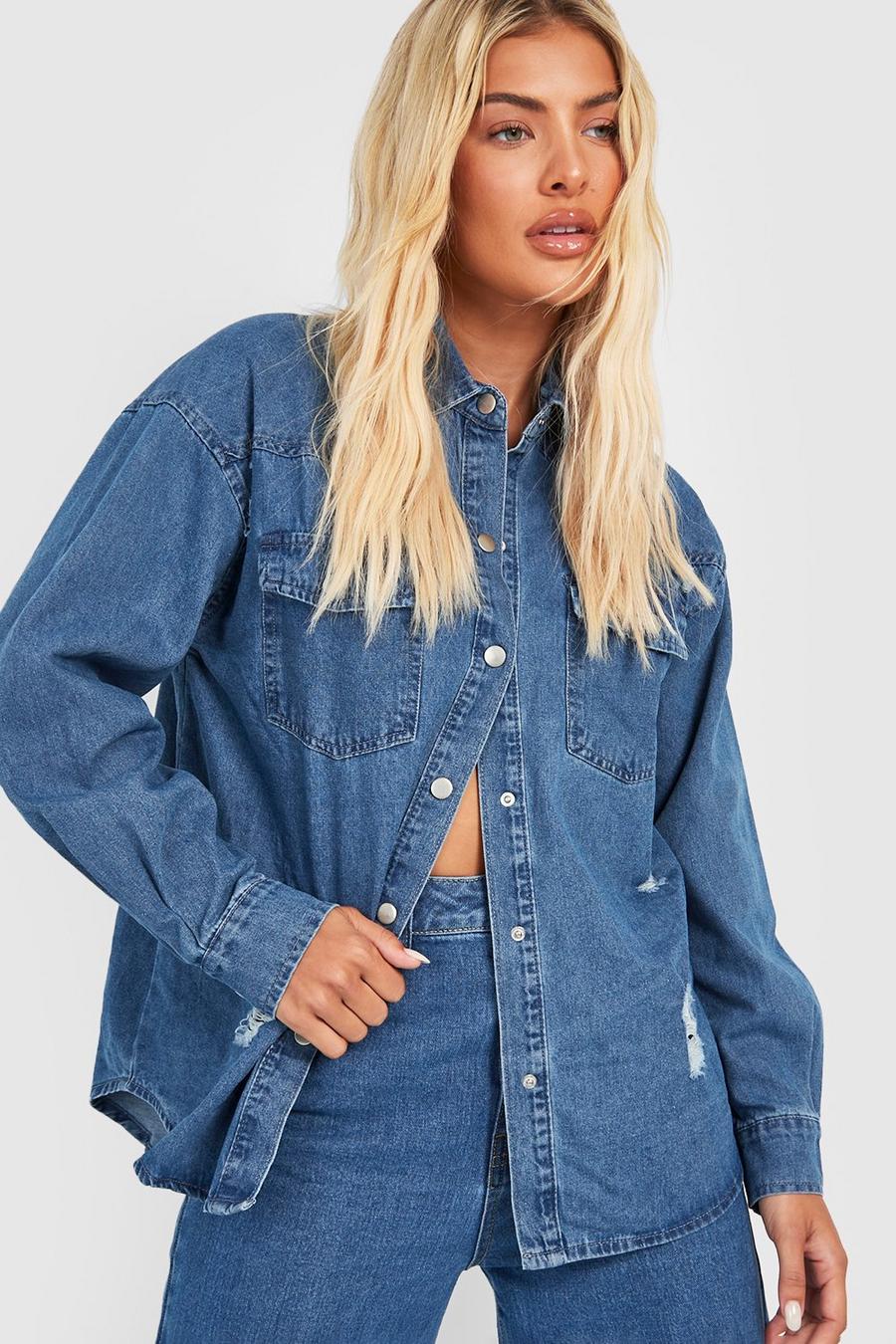 Mid wash Ripped Western Fit Denim Shirt image number 1