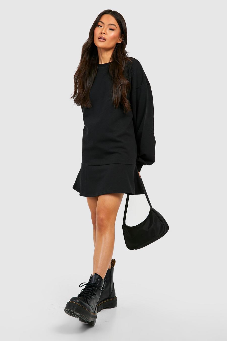 Black Oversized Peplum Sweatshirt Dress image number 1